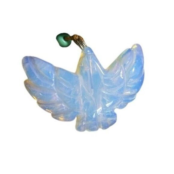 Jewelry - Opalite Bird Pendant Blue Carved Winged Charm LN/NWOT